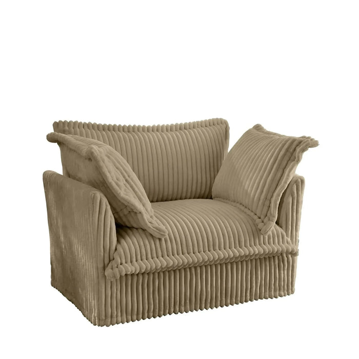 Slip-covered Armchair with 1 Big Back Cushion and 2 Big Toss Pillows, Single Deep Seat Comfy Single Couch Sofa Camel -DTYStore