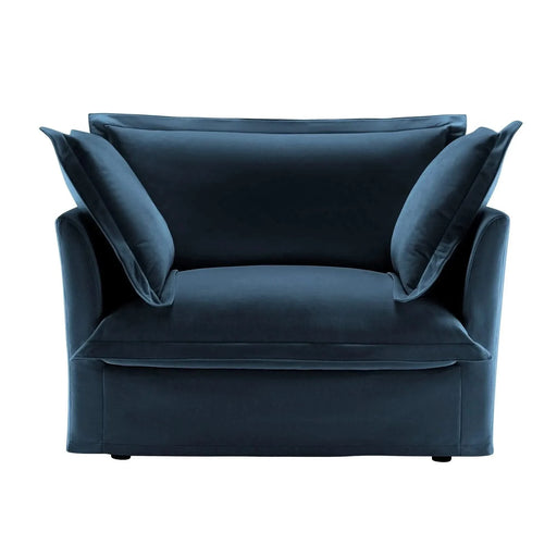 Slip-covered Armchair with 1 Big Back Cushion and 2 Big Toss Pillows, Single Deep Seat Comfy Single Couch Sofa Multiple Large Soft Pillows, Chenille Fabric Blue -DTYStore