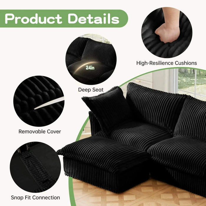 Slip-covered Armchair with 1 Big Back Cushion and 2 Big Toss Pillows, Single Deep Seat Comfy Single Couch Sofa Black -DTYStore