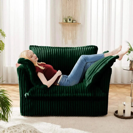 Slip-covered Armchair with 1 Big Back Cushion and 2 Big Toss Pillows, Single Deep Seat Comfy Single Couch Sofa Green -DTYStore