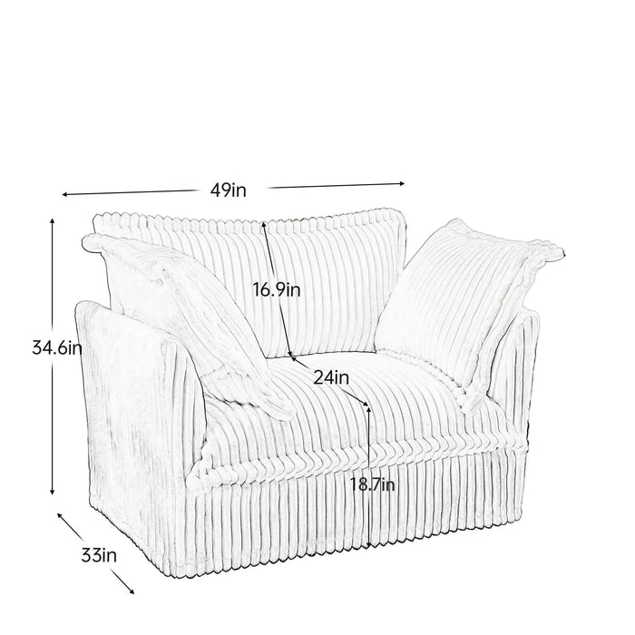 Slip-covered Armchair with 1 Big Back Cushion and 2 Big Toss Pillows, Single Deep Seat Comfy Single Couch Sofa Grey -DTYStore