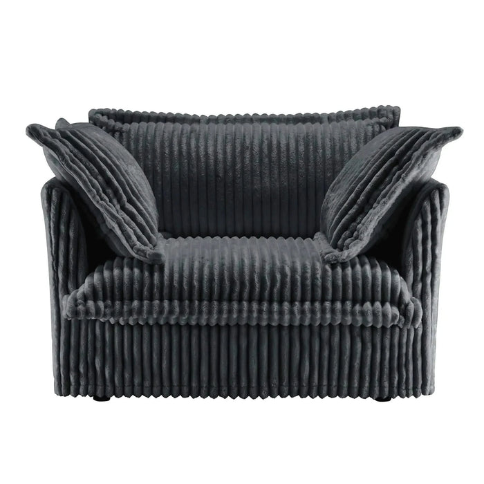 Slip-covered Armchair with 1 Big Back Cushion and 2 Big Toss Pillows, Single Deep Seat Comfy Single Couch Sofa Grey -DTYStore