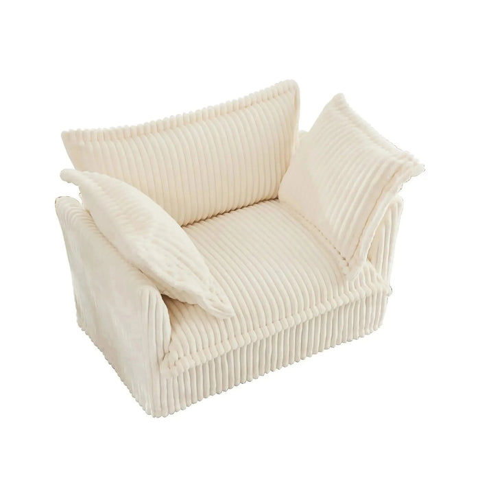 Slip-covered Armchair with 1 Big Back Cushion and 2 Big Toss Pillows, Single Deep Seat Comfy Single Couch Sofa Cream -DTYStore