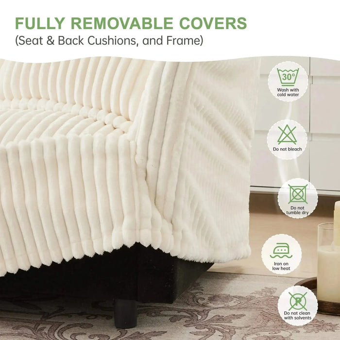 Slip-covered Armchair with 1 Big Back Cushion and 2 Big Toss Pillows, Single Deep Seat Comfy Single Couch Sofa Cream -DTYStore