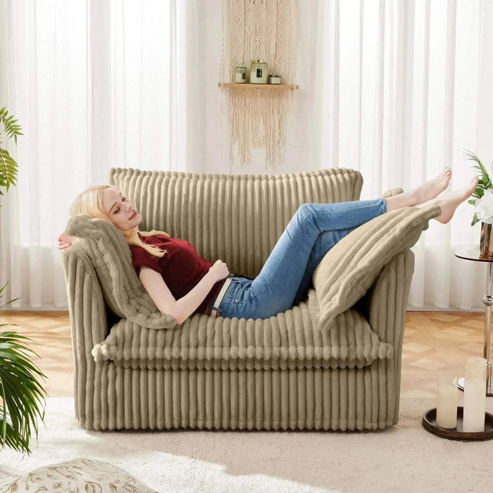 Slip-covered Armchair with 1 Big Back Cushion and 2 Big Toss Pillows, Single Deep Seat Comfy Single Couch Sofa Camel -DTYStore