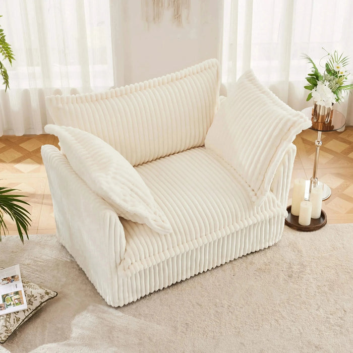 Slip-covered Armchair with 1 Big Back Cushion and 2 Big Toss Pillows, Single Deep Seat Comfy Single Couch Sofa Cream -DTYStore