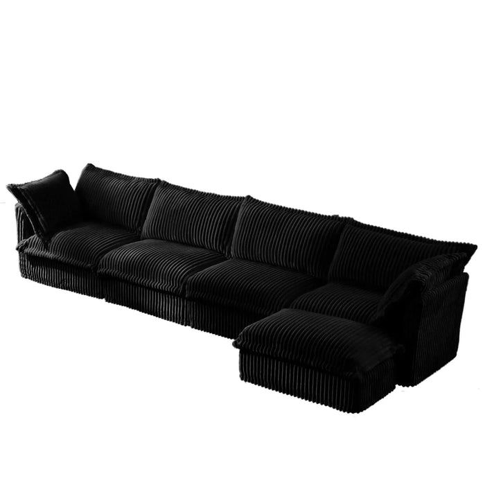Slipcovered L Shape Sectional Long Sofa Couch, 4 Seater Sofa with Suppleness Armrests,Deep Seat Sofa with 2 Big Pillows, Comfy Couch for Living Room, Apartment Black -DTYStore