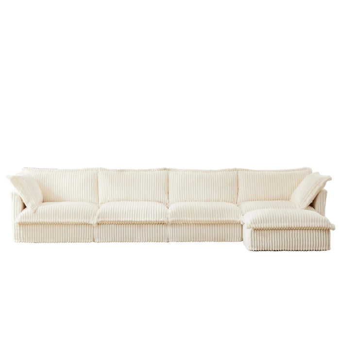 Slipcovered L Shape Sectional Long Sofa Couch, 4 Seater Sofa with Suppleness Armrests,Deep Seat Sofa with 2 Big Pillows, Comfy Couch for Living Room, Apartment Cream -DTYStore