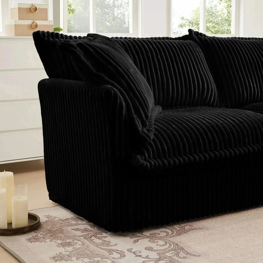 Slipcovered L Shape Sectional Long Sofa Couch, 4 Seater Sofa with Suppleness Armrests,Deep Seat Sofa with 2 Big Pillows, Comfy Couch for Living Room, Apartment Black -DTYStore