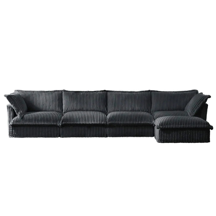 Slipcovered L Shape Sectional Long Sofa Couch, 4 Seater Sofa with Suppleness Armrests,Deep Seat Sofa with 2 Big Pillows, Comfy Couch for Living Room, Apartment Gray -DTYStore