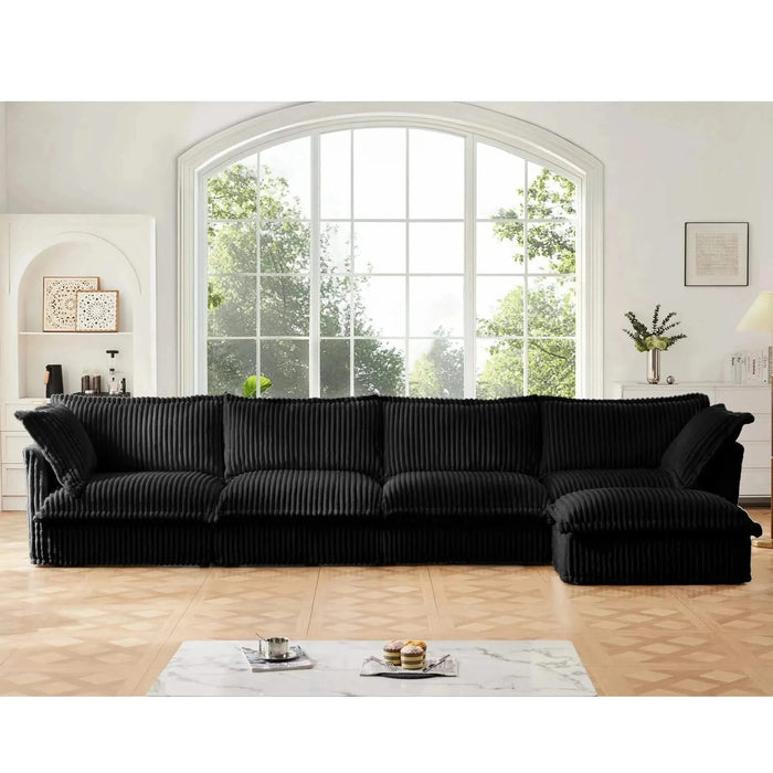 Slipcovered L Shape Sectional Long Sofa Couch, 4 Seater Sofa with Suppleness Armrests,Deep Seat Sofa with 2 Big Pillows, Comfy Couch for Living Room, Apartment Black -DTYStore