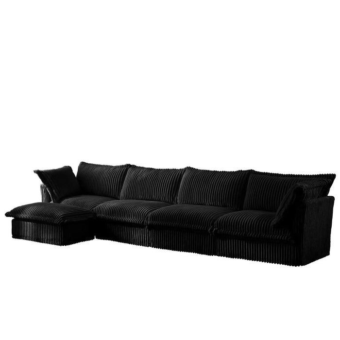 Slipcovered L Shape Sectional Long Sofa Couch, 4 Seater Sofa with Suppleness Armrests,Deep Seat Sofa with 2 Big Pillows, Comfy Couch for Living Room, Apartment Black -DTYStore