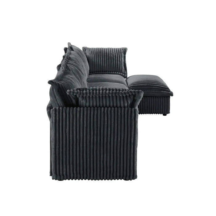 Slipcovered L Shape Sectional Long Sofa Couch, 4 Seater Sofa with Suppleness Armrests,Deep Seat Sofa with 2 Big Pillows, Comfy Couch for Living Room, Apartment Gray -DTYStore