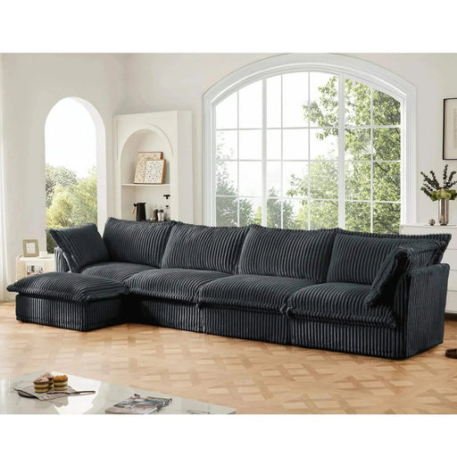 Slipcovered L Shape Sectional Long Sofa Couch, 4 Seater Sofa with Suppleness Armrests,Deep Seat Sofa with 2 Big Pillows, Comfy Couch for Living Room, Apartment Gray -DTYStore