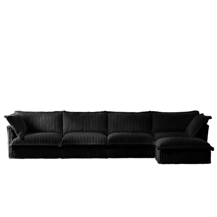 Slipcovered L Shape Sectional Long Sofa Couch, 4 Seater Sofa with Suppleness Armrests,Deep Seat Sofa with 2 Big Pillows, Comfy Couch for Living Room, Apartment Black -DTYStore