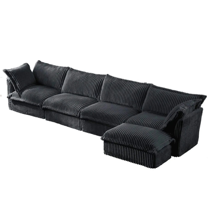 Slipcovered L Shape Sectional Long Sofa Couch, 4 Seater Sofa with Suppleness Armrests,Deep Seat Sofa with 2 Big Pillows, Comfy Couch for Living Room, Apartment Gray -DTYStore