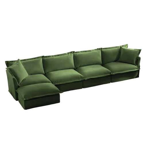 Slipcovered L Shape Sectional Long Sofa Couch, 4 Seater Sofa with Suppleness Armrests, Chenille Deep Seat Sofa with 2 Big Pillows, Comfy Couch for Living Room, Apartment, Chenille Fabric Green -DTYStore