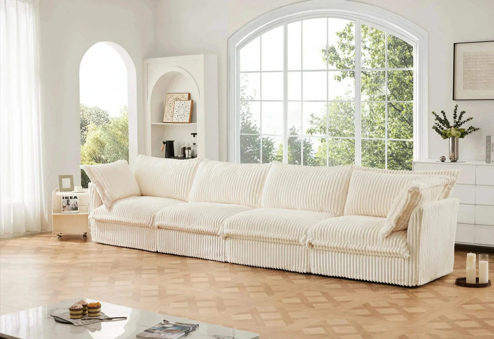 Slipcovered Long Sofa with Removable Cover, Extra Deep Cloud Like Comfy Sofa Couch Cream Corduroy -DTYStore