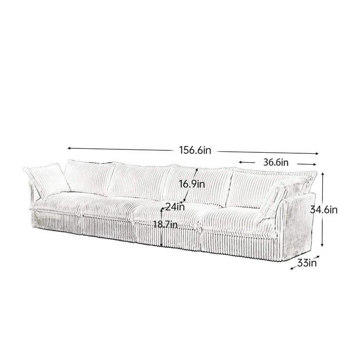 Slipcovered Long Sofa with Removable Cover, Extra Deep Cloud Like Comfy Sofa Couch Gray Corduroy -DTYStore