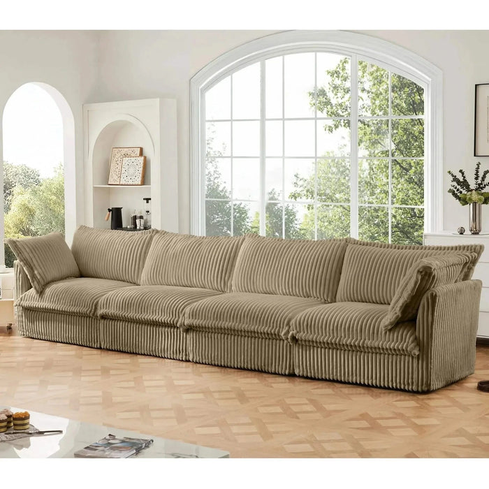Slipcovered Long Sofa with Removable Cover, Extra Deep Cloud Like Comfy Sofa Couch Camel Corduroy -DTYStore