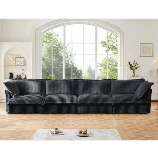 Slipcovered Long Sofa with Removable Cover, Extra Deep Cloud Like Comfy Sofa Couch Gray Corduroy -DTYStore