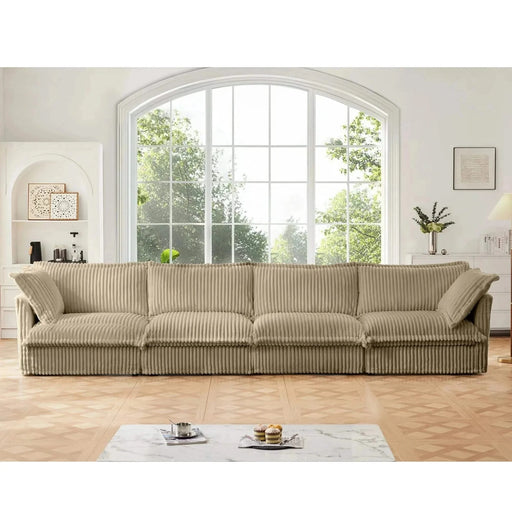 Slipcovered Long Sofa with Removable Cover, Extra Deep Cloud Like Comfy Sofa Couch Camel Corduroy -DTYStore