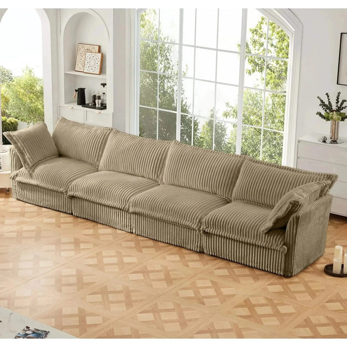 Slipcovered Long Sofa with Removable Cover, Extra Deep Cloud Like Comfy Sofa Couch Camel Corduroy -DTYStore