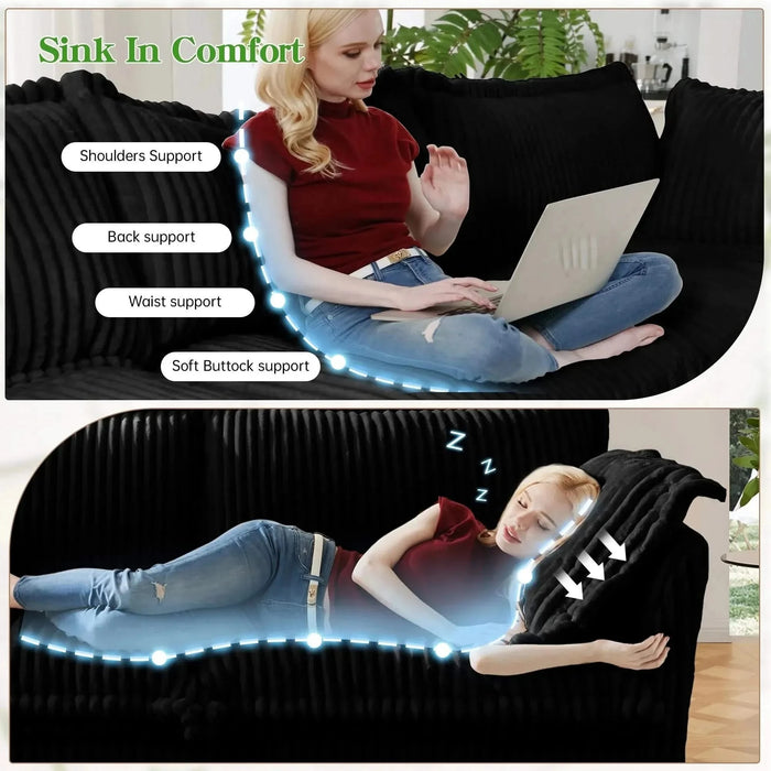 Slipcovered Sofa Couch, Modern 3 Seater Sofa with Suppleness Armrests,Deep Seat Sofa with Soft Multiple Big Pillows, Comfy Couch for Living Room, Apartment -DTYStore