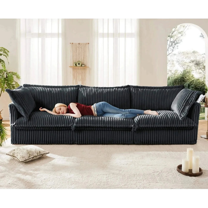 Slipcovered Sofa Couch, Modern 3 Seater Sofa with Suppleness Armrests,Deep Seat Sofa with Soft Multiple Big Pillows, Comfy Couch for Living Room, Apartment Gray -DTYStore