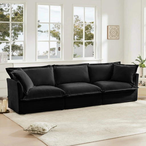 Slipcovered Sofa Couch, Modern 3 Seater Sofa with Suppleness Armrests, Chenille Fleece Deep Seat Sofa with Soft Multiple Big Pillows, Comfy Couch for Living Room, Apartment,Chenille Fabric Black -DTYStore