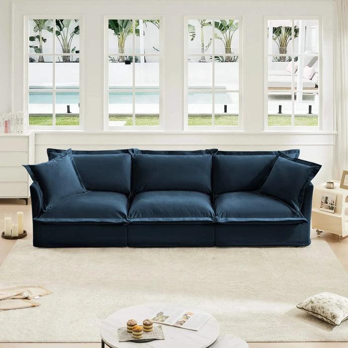 Slipcovered Sofa Couch, Modern 3 Seater Sofa with Suppleness Armrests, Chenille Fleece Deep Seat Sofa with Soft Multiple Big Pillows, Comfy Couch for Living Room, Apartment,Chenille Fabric Blue -DTYStore