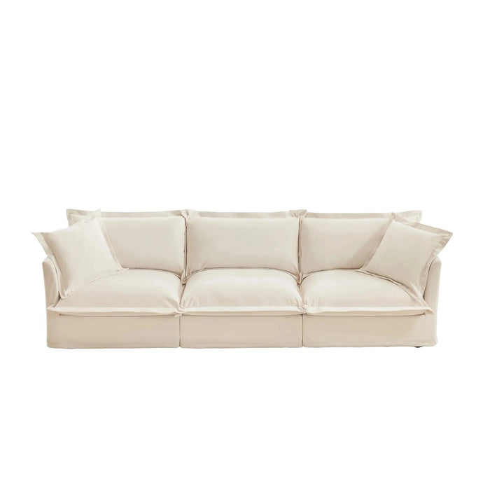 Slipcovered Sofa Couch, Modern 3 Seater Sofa with Suppleness Armrests, Chenille Fleece Deep Seat Sofa with Soft Multiple Big Pillows, Comfy Couch for Living Room, Apartment,Chenille Fabric Cream -DTYStore