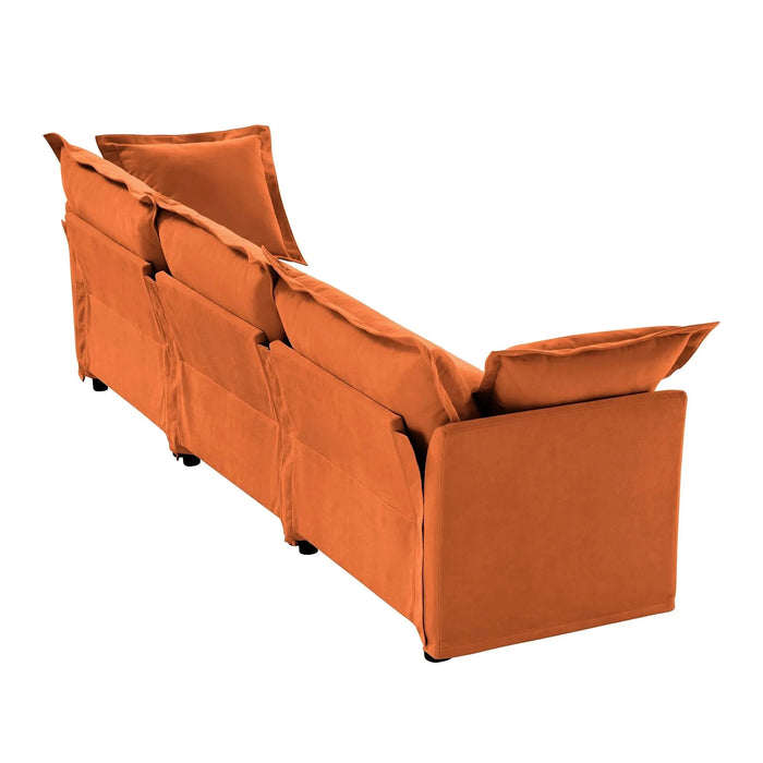 Slipcovered Sofa Couch, Modern 3 Seater Sofa with Suppleness Armrests, Chenille Fleece Deep Seat Sofa with Soft Multiple Big Pillows, Comfy Couch for Living Room, Apartment,Chenille Fabric Orange -DTYStore
