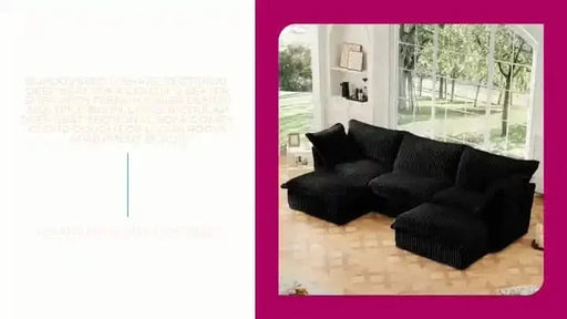 Slipcovered U-Shape Deep Seat Modular Sectional Sofa Couch with French Edge Design Corduroy -DTYStore