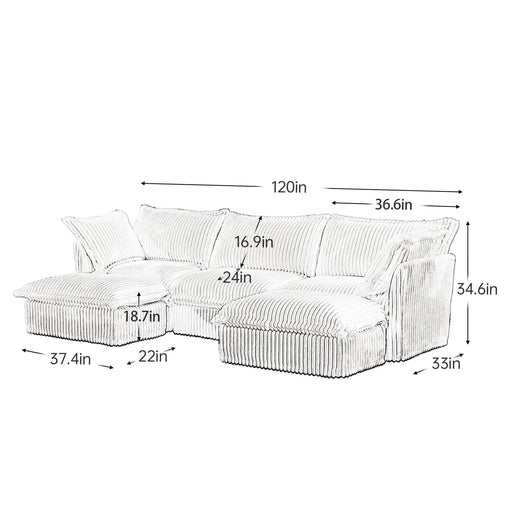 Slipcovered U-Shape Deep Seat Modular Sectional Sofa Couch with French Edge Design Corduroy -DTYStore