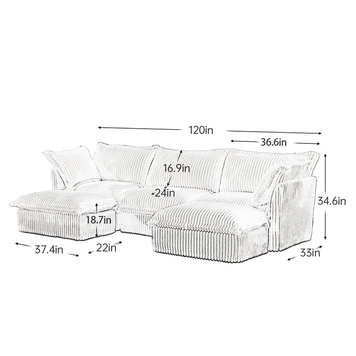 Slipcovered U-Shape Deep Seat Modular Sectional Sofa Couch with French Edge Design Corduroy -DTYStore