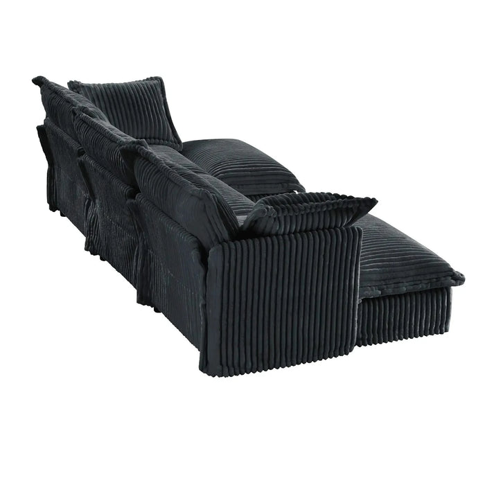 Slipcovered U-Shape Deep Seat Modular Sectional Sofa Couch with French Edge Design Gray Corduroy -DTYStore