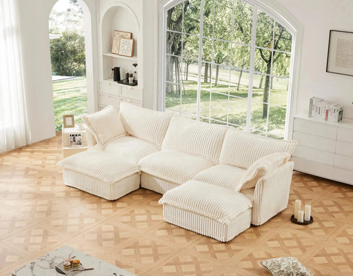 Slipcovered U-Shape Deep Seat Modular Sectional Sofa Couch with French Edge Design Cream Corduroy -DTYStore
