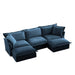 Slipcovered U-Shape Deep Seat Modular Sectional Sofa Couch with French Edge Design Blue Chenille -DTYStore