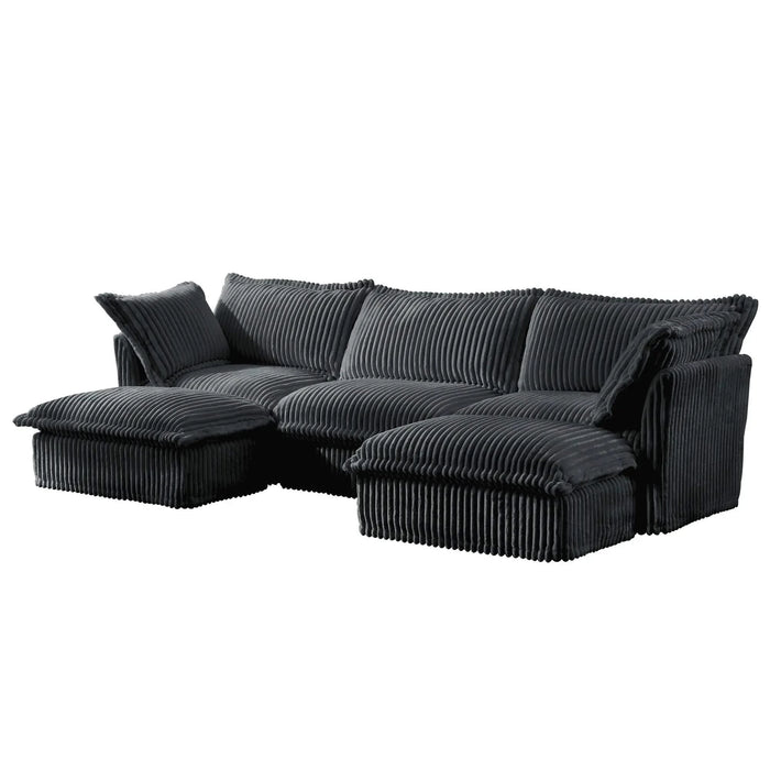 Slipcovered U-Shape Deep Seat Modular Sectional Sofa Couch with French Edge Design Gray Corduroy -DTYStore