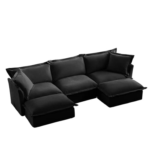 Slipcovered U-Shape Deep Seat Modular Sectional Sofa Couch with French Edge Design Black Chenille -DTYStore