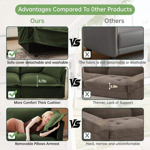 Slipcovered U-Shape Deep Seat Modular Sectional Sofa Couch with French Edge Design Green Chenille -DTYStore