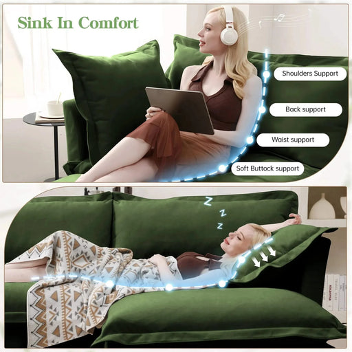 Slipcovered U-Shape Deep Seat Modular Sectional Sofa Couch with French Edge Design Green Chenille -DTYStore