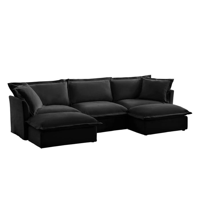 Slipcovered U-Shape Deep Seat Modular Sectional Sofa Couch with French Edge Design Black Chenille -DTYStore