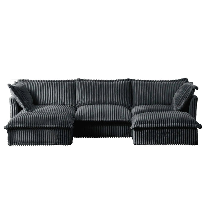 Slipcovered U-Shape Deep Seat Modular Sectional Sofa Couch with French Edge Design Gray Corduroy -DTYStore