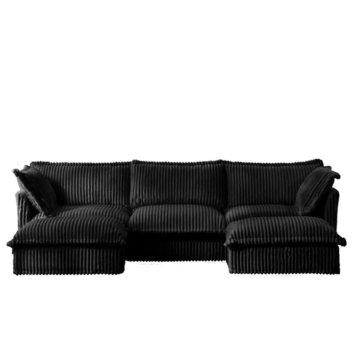 Slipcovered U-Shape Deep Seat Modular Sectional Sofa Couch with French Edge Design Corduroy -DTYStore