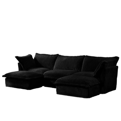 Slipcovered U-Shape Deep Seat Modular Sectional Sofa Couch with French Edge Design Corduroy -DTYStore