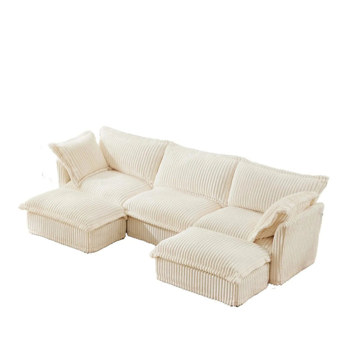Slipcovered U-Shape Deep Seat Modular Sectional Sofa Couch with French Edge Design Cream Corduroy -DTYStore