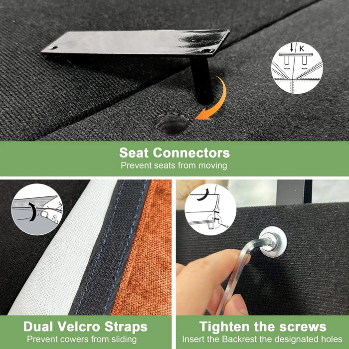 Slipcovered U-Shape Deep Seat Modular Sectional Sofa Couch with French Edge Design Orange Chenille -DTYStore