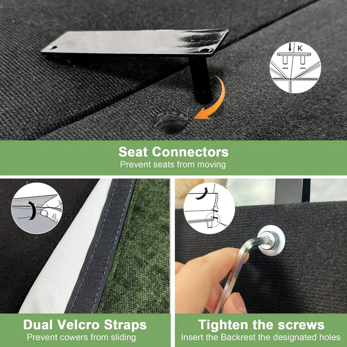 Slipcovered U-Shape Deep Seat Modular Sectional Sofa Couch with French Edge Design Green Chenille -DTYStore